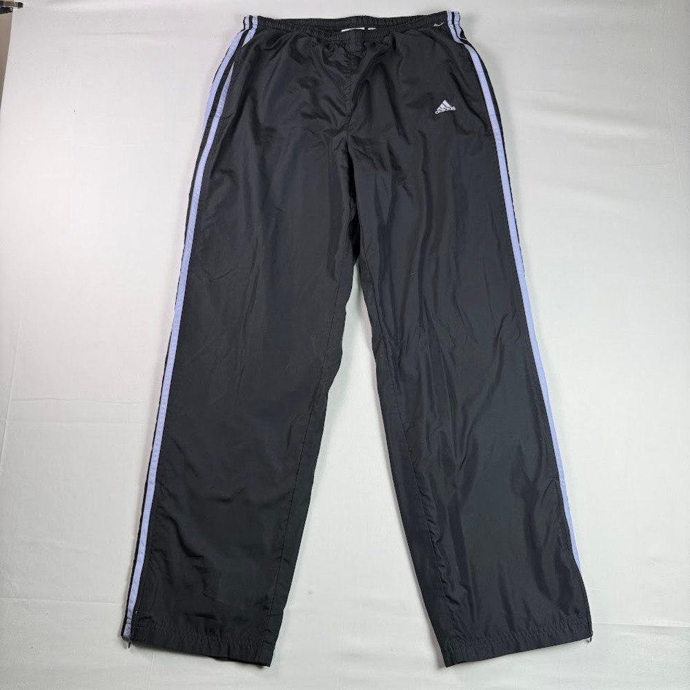 Vintage Y2K Adidas Windbreaker Track Pants Black Blue Three Stripes Mens L